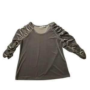 Susan Graver  Large Gray Tunic Top Gray Liquid Knit Travel Shirt Dark Academia